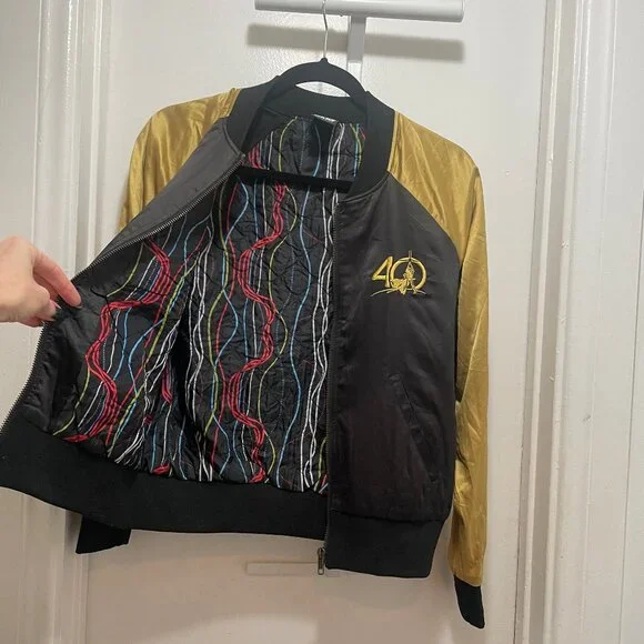 satin marigold Star Wars embroidered droid bomber jacket women's size XS - Picture 2 of 3
